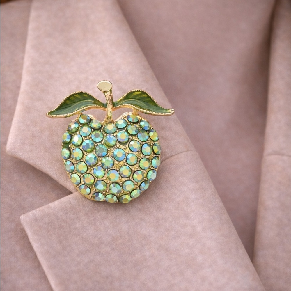 Green Apple Crystal Gold Brooch